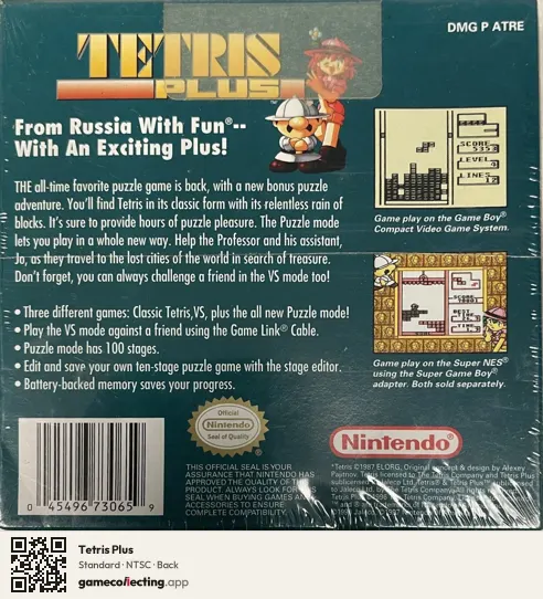 Tetris Plus Game Boy, NTSC box back