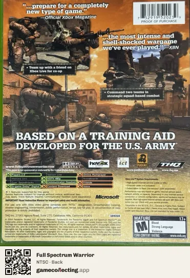 Full Spectrum Warrior Xbox, NTSC box back