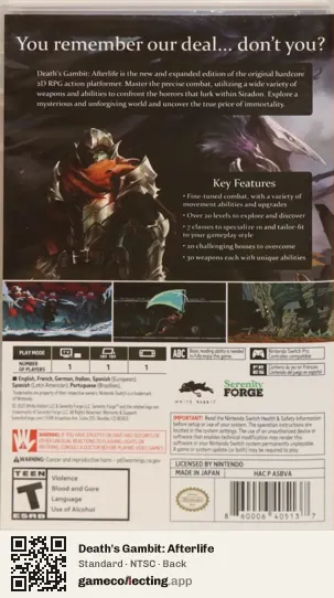 Death's Gambit: Afterlife Nintendo Switch, NTSC box back