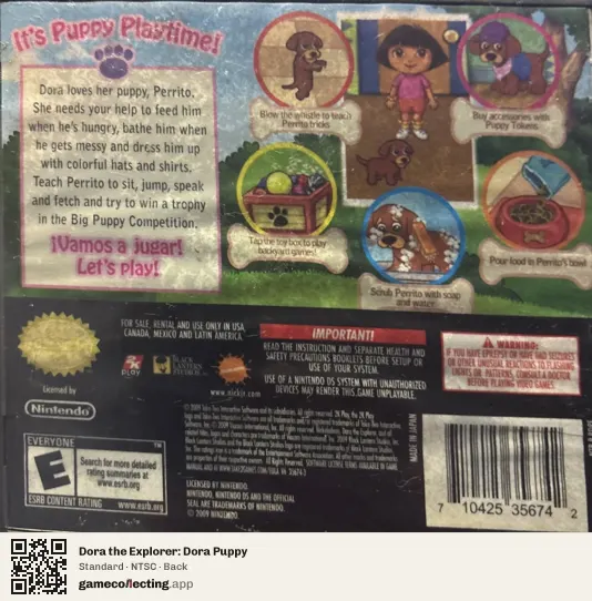 Dora the Explorer: Dora Puppy Nintendo DS, NTSC box back