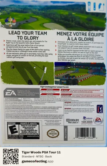 Tiger Woods PGA Tour 11 Nintendo Wii, NTSC box back