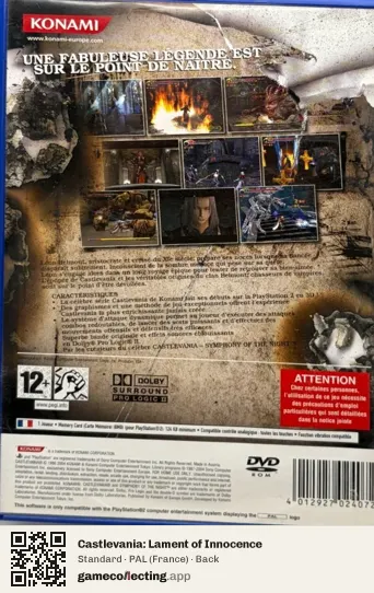 Castlevania: Lament of Innocence PlayStation 2, France box back