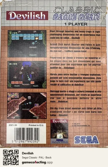 Devilish Sega Game Gear, PAL box back