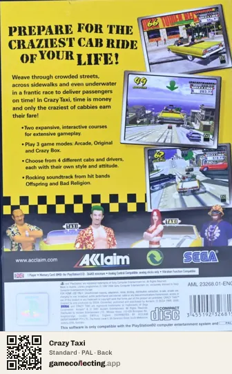 Crazy Taxi PlayStation 2, PAL box back