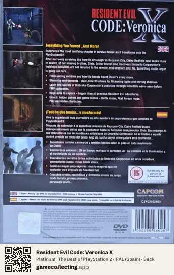 Resident Evil Code: Veronica X PlayStation 2, Spain box back