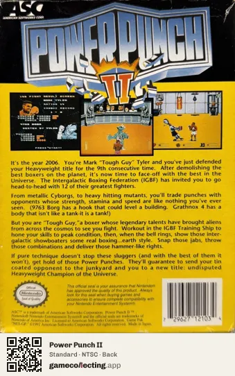 Power Punch II Nintendo Entertainment System, NTSC box back