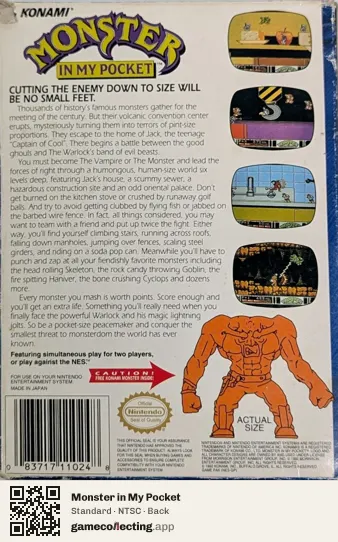 Monster in My Pocket Nintendo Entertainment System, NTSC box back