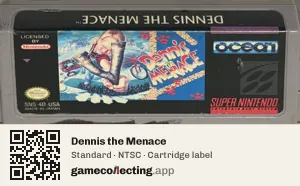 Dennis the Menace Super Nintendo Entertainment System, NTSC cartridge label
