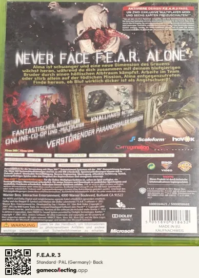 F.E.A.R. 3 Xbox 360, Germany box back
