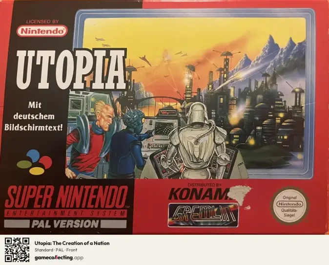 Utopia: The Creation of a Nation Super Nintendo Entertainment System, PAL box front