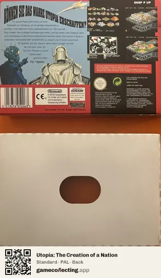 Utopia: The Creation of a Nation Super Nintendo Entertainment System, PAL box back