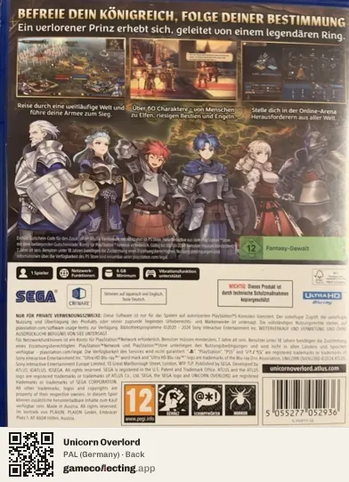 Unicorn Overlord PlayStation 5, Germany box back