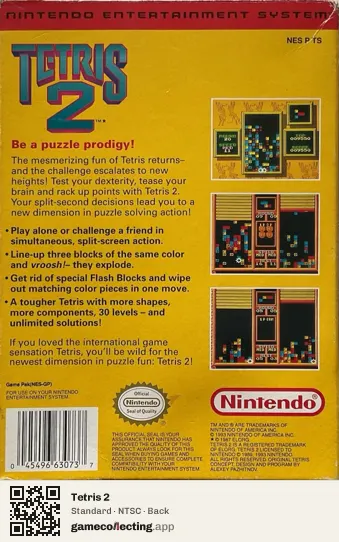 Tetris 2 Nintendo Entertainment System, NTSC box back