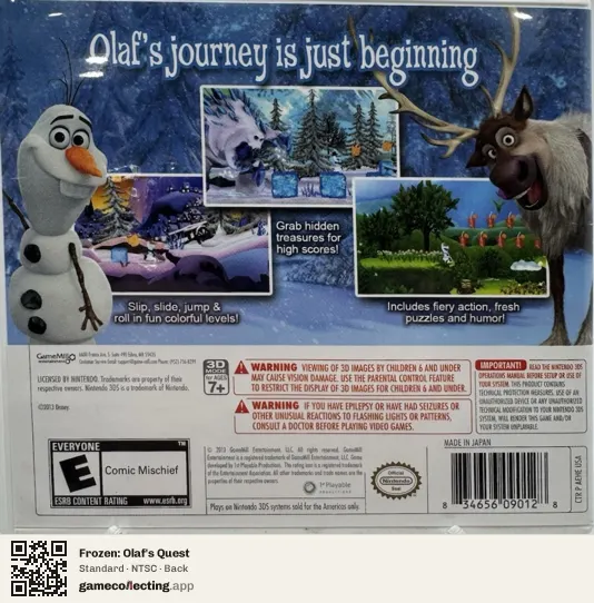 Frozen: Olaf's Quest Nintendo 3DS, NTSC box back
