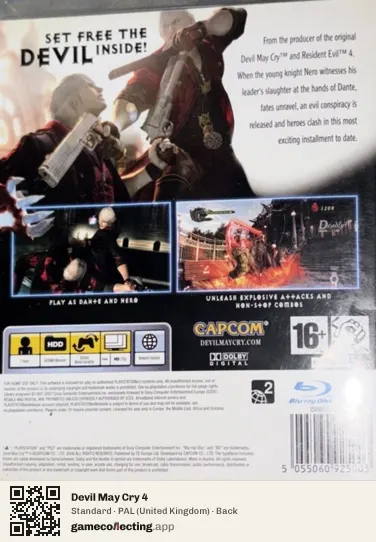 Devil May Cry 4 PlayStation 3, United Kingdom box back