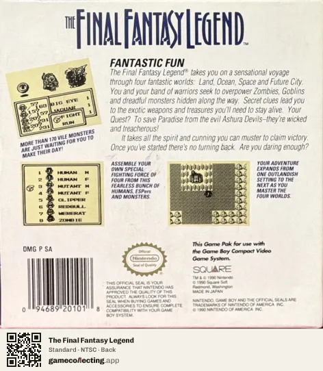 The Final Fantasy Legend Game Boy, NTSC box back