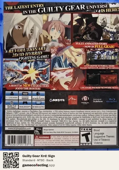 Guilty Gear Xrd: Sign PlayStation 4, NTSC box back