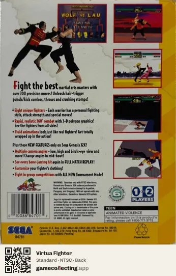 Virtua Fighter Sega 32X, NTSC box back