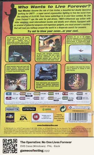 The Operative: No One Lives Forever Computer, PAL box back