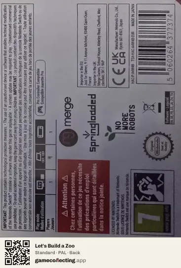 Let's Build a Zoo Nintendo Switch, PAL box back