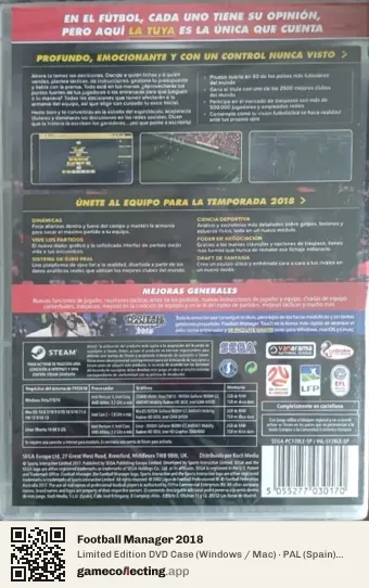 Football Manager 2018 Computer, Spain box back