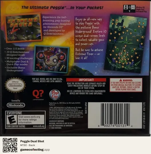 Peggle Dual Shot Nintendo DS, NTSC box back
