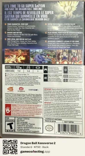 Dragon Ball Xenoverse 2 Nintendo Switch, NTSC box back