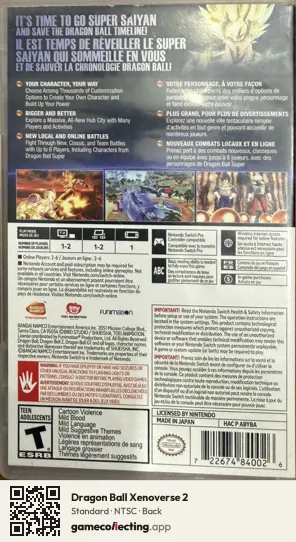 Dragon Ball Xenoverse 2 Nintendo Switch, NTSC box back