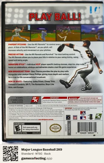 Major League Baseball 2K9 Nintendo Wii, NTSC box back
