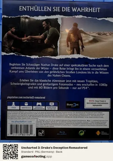 Uncharted 3: Drake's Deception Remastered PlayStation 4, Germany box back