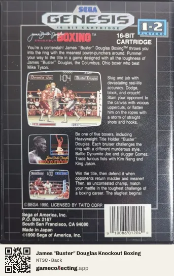 James "Buster" Douglas Knockout Boxing Sega Mega Drive / Genesis, NTSC box back
