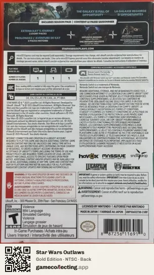 Star Wars Outlaws Nintendo Switch 2, NTSC box back