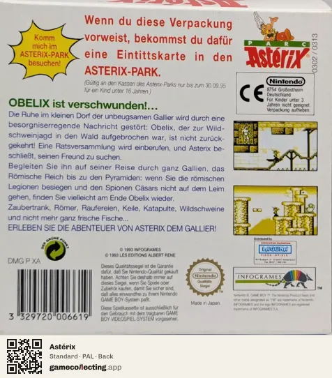Astérix Game Boy, PAL box back