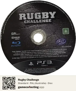 Rugby Challenge PlayStation 3, PAL disc