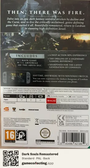 Dark Souls Remastered Nintendo Switch, PAL box back