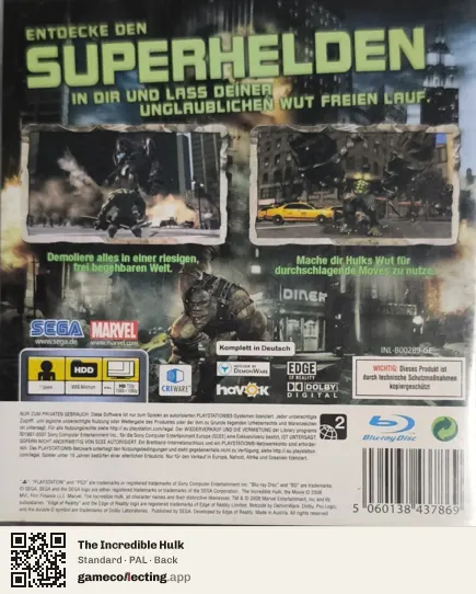 The Incredible Hulk PlayStation 3, PAL box back