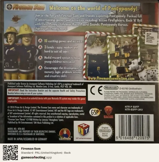 Fireman Sam Nintendo DS, United Kingdom box back
