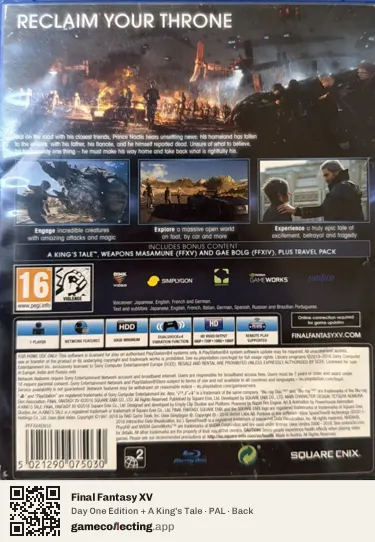 Final Fantasy XV PlayStation 4, PAL box back