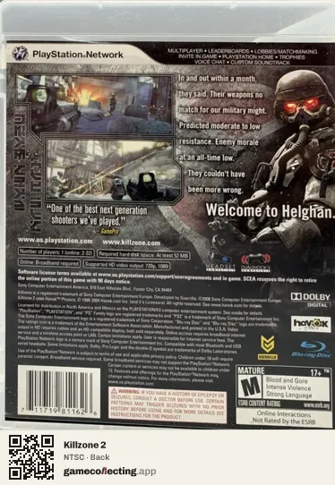 Killzone 2 PlayStation 3, NTSC box back