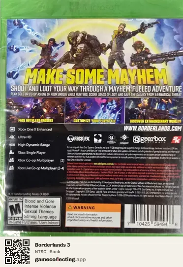 Borderlands 3 Xbox One, NTSC box back