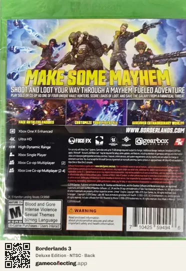 Borderlands 3 Xbox One, NTSC box back