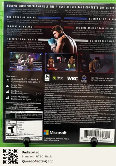 Undisputed Xbox Series X, NTSC box back
