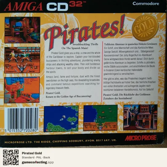 Pirates! Gold Amiga CD32, PAL box back