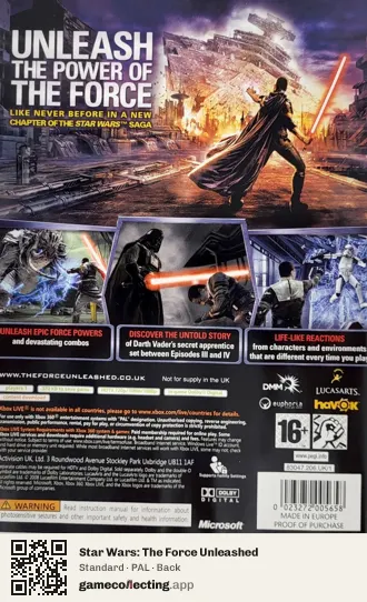 Star Wars: The Force Unleashed Xbox 360, PAL box back