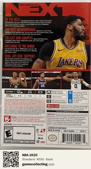 NBA 2K20 Nintendo Switch, NTSC box back