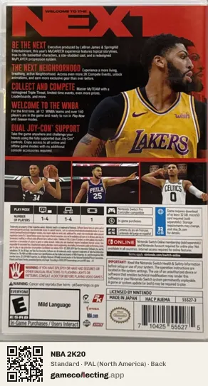 NBA 2K20 Nintendo Switch, North America box back
