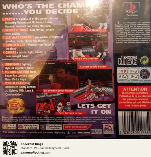 Knockout Kings PlayStation, United Kingdom box back