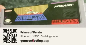 Prince of Persia Super Nintendo Entertainment System, NTSC cartridge label