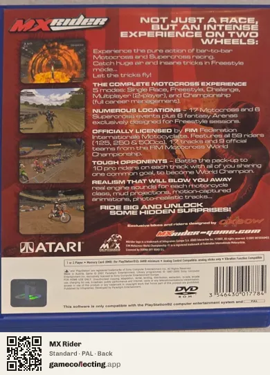 MX Rider PlayStation 2, PAL box back