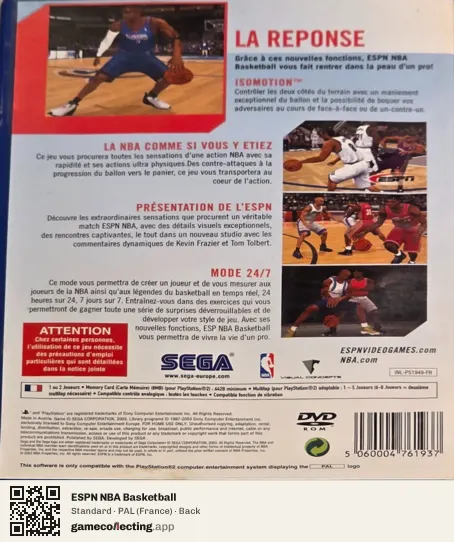 ESPN NBA Basketball PlayStation 2, France box back